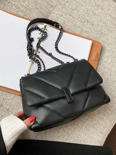 Lightweight, Business Casual Chevron Flap Chain Square Bag For Teen Girls Women College Students, Rookies & White-Collar Workers Perfect For Office, College, Work, Business, Commute, Outdoors, Travel, Outings, Business Casual Woman Bag Perfect For Office Business And Work