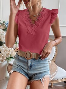 SHEIN VCAY Guipure Ren Trim Cap tay Áo - Màu Hồng  Dưa hấu - Xem 4