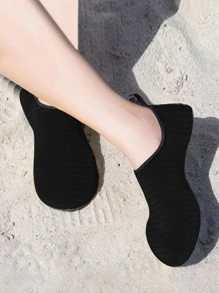 Men's Stripe Design Quick-drying Slip-resistant Water Shoes, Men's Black River Trekking Shoes, Water Shoes - Black - View 4