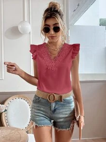 SHEIN VCAY Guipure Ren Trim Cap tay Áo - Màu Hồng  Dưa hấu - Xem 6