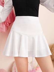 SHEIN Falda casual de línea A de cintura alta y unicolor adecuada para el verano para adolescente