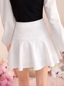 SHEIN Falda casual de línea A de cintura alta y unicolor adecuada para el verano para adolescente