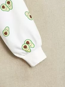 SHEIN Leap Crew Teen Girls Drop Shoulder Avocado Print Pullover,In Fall/Winter - White - View 3