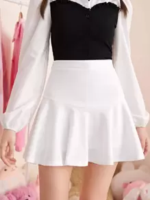SHEIN Falda casual de línea A de cintura alta y unicolor adecuada para el verano para adolescente