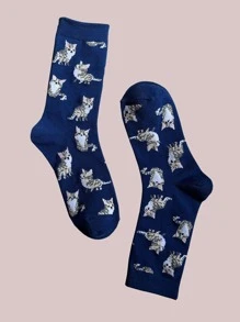 1 Pair Cute Cartoon Cat Mid-Calf Casual Socks