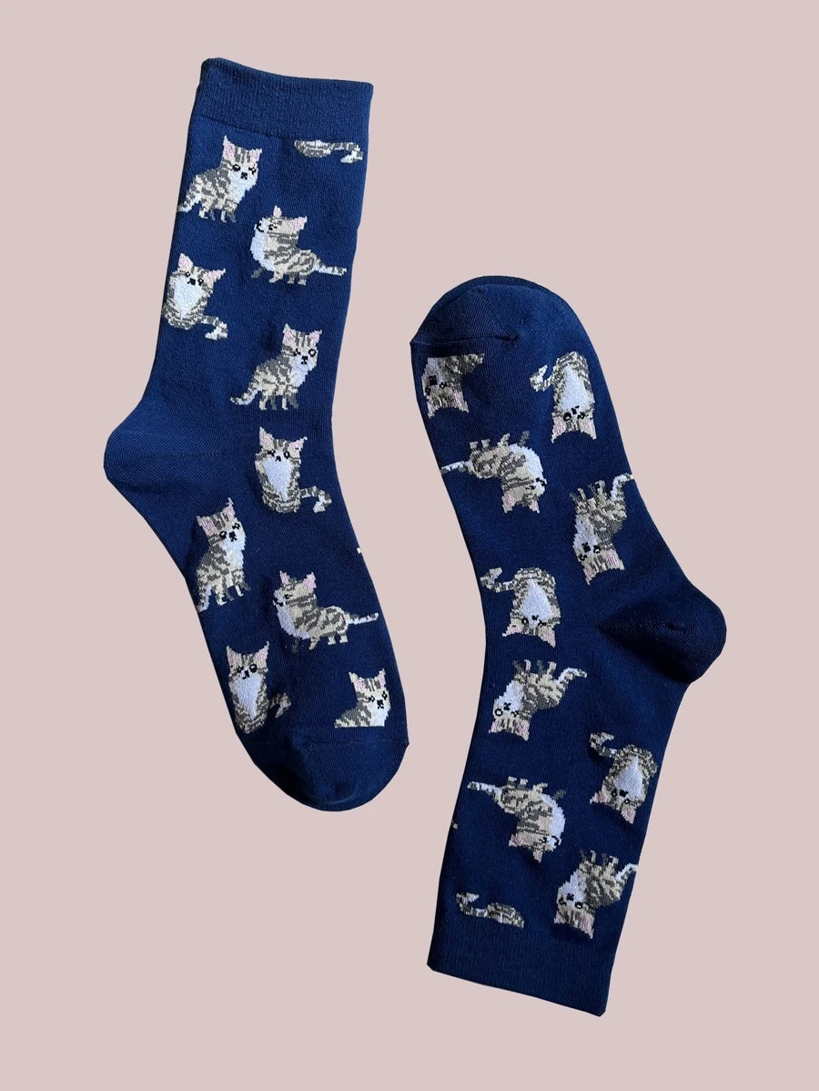 1 Pair Cute Cartoon Cat Mid-Calf Casual Socks