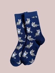1 Pair Cute Cartoon Cat Mid-Calf Casual Socks