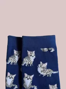 1 Pair Cute Cartoon Cat Mid-Calf Casual Socks
