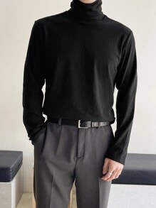 DAZY Hombres Camiseta unicolor de cuello cisne - Negro - Ver 3