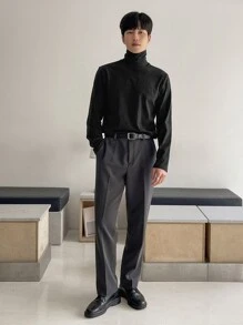 DAZY Hombres Camiseta unicolor de cuello cisne - Negro - Ver 7