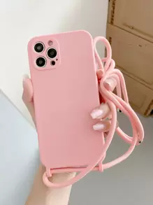 Ốp lưng điện thoại đeo chéo đơn giản 1 mảnh tương thích với điện thoại Apple, ốp lưng bảo vệ chống rơi mềm dành cho nữ - Hồng - Xem 1