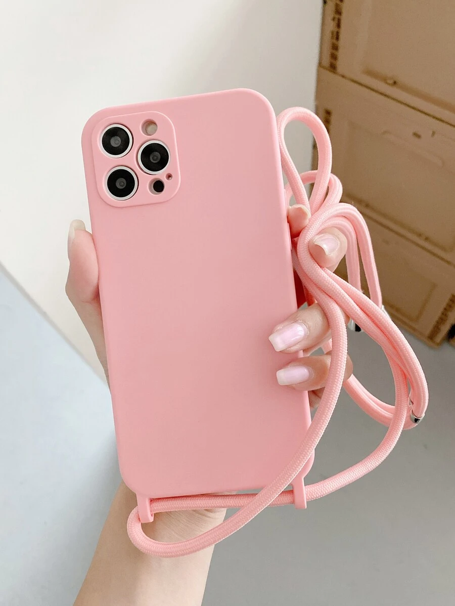 Ốp lưng điện thoại đeo chéo đơn giản 1 mảnh tương thích với điện thoại Apple, ốp lưng bảo vệ chống rơi mềm dành cho nữ - Hồng - Xem 1