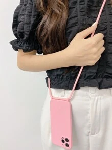 Ốp lưng điện thoại đeo chéo đơn giản 1 mảnh tương thích với điện thoại Apple, ốp lưng bảo vệ chống rơi mềm dành cho nữ - Hồng - Xem 2