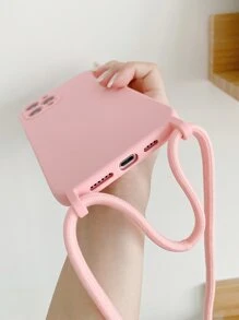 Ốp lưng điện thoại đeo chéo đơn giản 1 mảnh tương thích với điện thoại Apple, ốp lưng bảo vệ chống rơi mềm dành cho nữ - Hồng - Xem 4