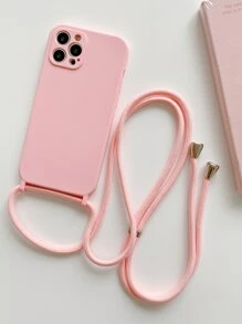 Ốp lưng điện thoại đeo chéo đơn giản 1 mảnh tương thích với điện thoại Apple, ốp lưng bảo vệ chống rơi mềm dành cho nữ - Hồng - Xem 5