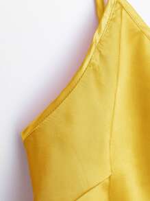 Satin Cami Top & Ruffle Trim Shorts PJ Set - Mustard Yellow - View 3