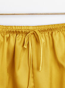Satin Cami Top & Ruffle Trim Shorts PJ Set - Mustard Yellow - View 5