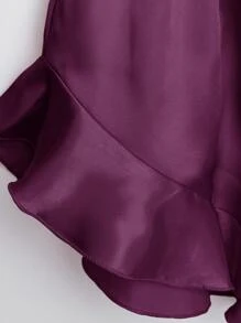 Satin Cami Top & Ruffle Trim Shorts PJ Set - Purple - View 4