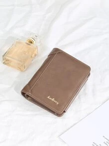 Baellerry Men Letter Graphic Small Wallet Credit Card Pocket Wallet Tri-Fold ID Window Men Wallet Portable, Money, Cash White-Collar Workers, For Male College, Work, Business, Commute, Office, For Anniversary, For Couple, For Birthday Gift, On Valentine Day Gift, Gift - Brown - View 2