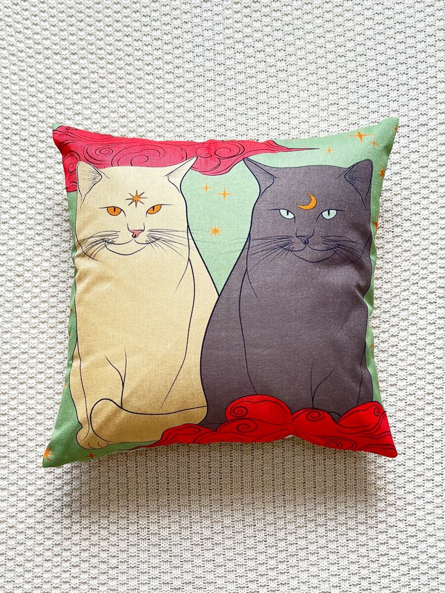 Poszewka na poduszkę z nadrukiem kota bez wypełniacza - Wielokolorowe - Zobacz 1