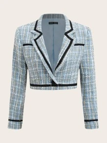 SHEIN MOD Plaid Tweed Contrast Tape Overcoat - Multicolor - View 1