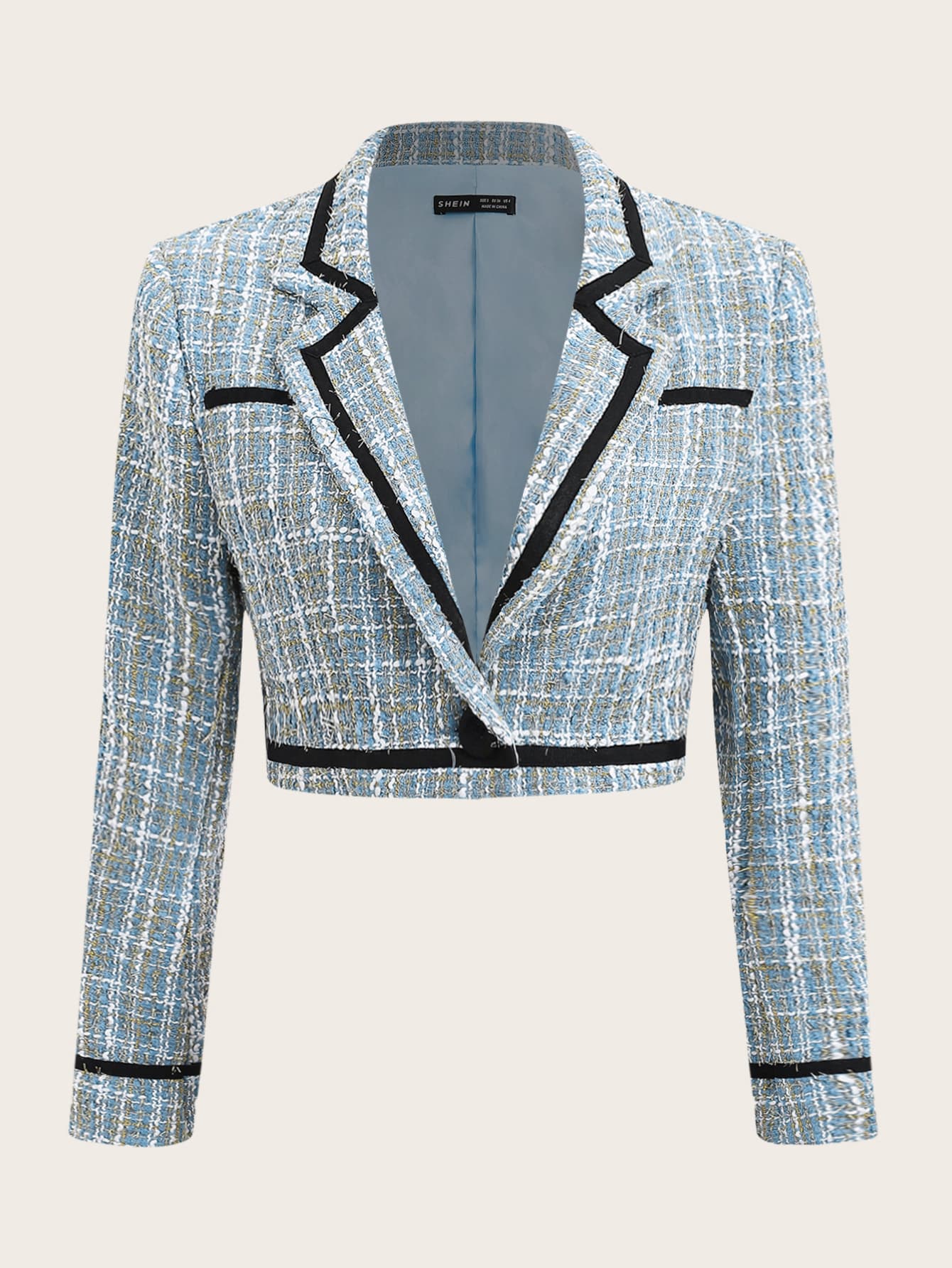 SHEIN MOD Plaid Tweed Contrast Tape Overcoat - Multicolor - View 1