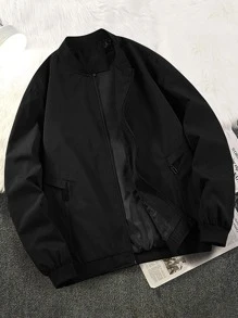 Manfinity Homme Men Zip Up Bomber Jacket - Black - View 1
