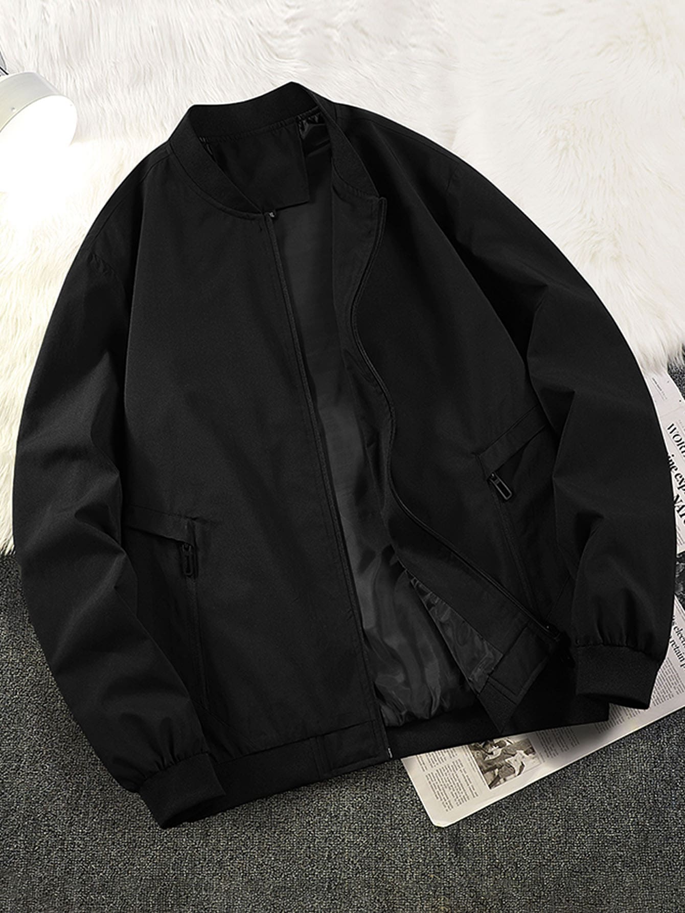 Manfinity Homme Men Zip Up Bomber Jacket - Black - View 1