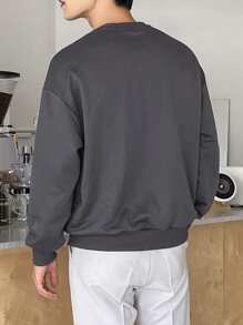 DAZY Men Letter Embroidery Drop Shoulder Sweatshirt - Dark Grey - View 2
