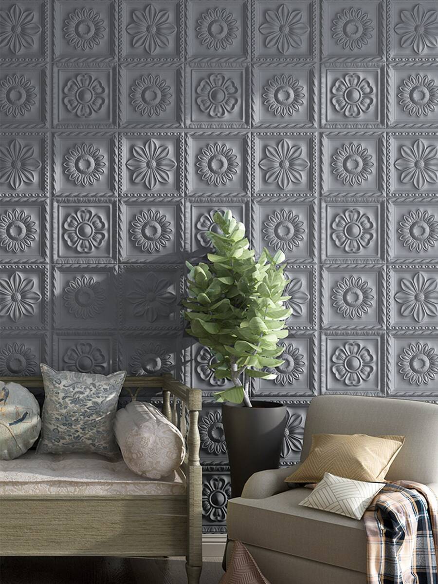 1/2/10 miếng dán tường họa tiết hoa nổi XPE 3D phong cách lãng mạn cổ điển, miếng dán tường xốp chống va chạm, nhiều màu sắc, dễ vệ sinh, miếng dán tường chống va chạm tự dính, giấy dán tường phong cách đơn giản và hiện đại, giấy dán tường cách âm để trang trí phòng ngủ - Xám - Xem 1