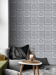 1/2/10 miếng dán tường họa tiết hoa nổi XPE 3D phong cách lãng mạn cổ điển, miếng dán tường xốp chống va chạm, nhiều màu sắc, dễ vệ sinh, miếng dán tường chống va chạm tự dính, giấy dán tường phong cách đơn giản và hiện đại, giấy dán tường cách âm để trang trí phòng ngủ - Xám - Xem 2