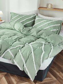Tassel Decor Duvet Cover Set Without Filler - Green - View 8
