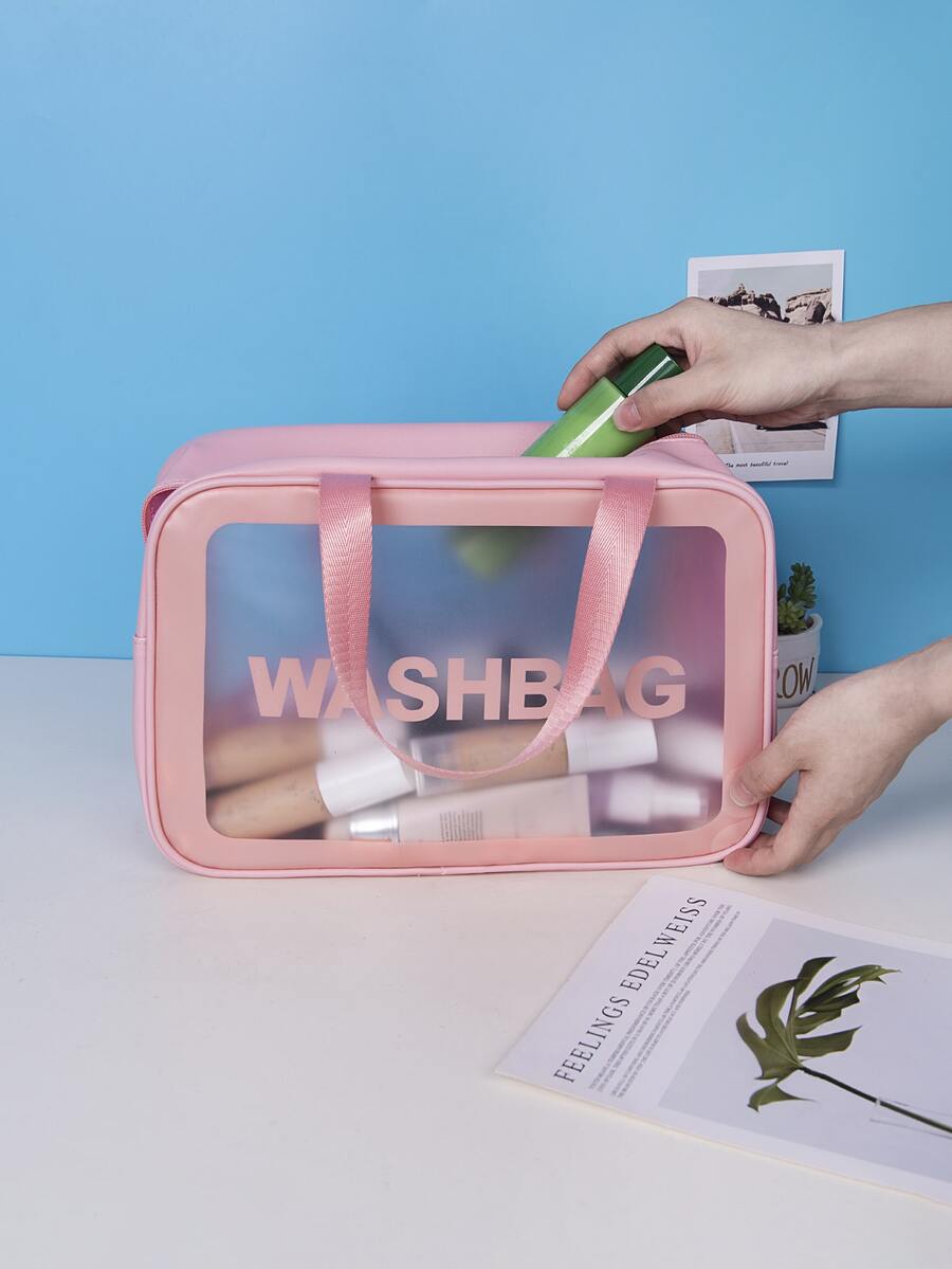 1pc Letter Graphic Toiletry Travel Bag - Pink - View 1