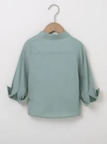 Áo sơ mi bé trai Túi Nút phía trước Lá thư Giải trí - Màu xanh Bạc hà - Xem 2