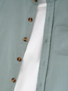 Áo sơ mi bé trai Túi Nút phía trước Lá thư Giải trí - Màu xanh Bạc hà - Xem 4