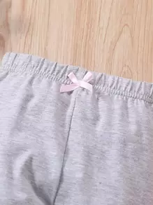SHEIN 3 piezas de pantalones con cintura elástica y frente de lazo para bebé niña - Multicolor - Ver 4