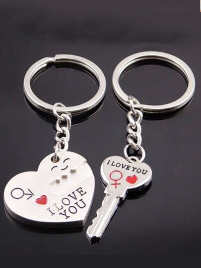 2 piezas Llavero con dije de candado y llave con eslogan de pareja, accesorios para San Valentín, accesorios de coche, dije de bolso, escuela, lindo, gótico, Y2K