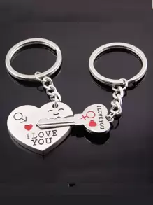 2 pièces Porte-clés couple avec slogan, charm en forme de clé et de serrure. Accessoires de voiture, de sac pour la Saint-Valentin, école
