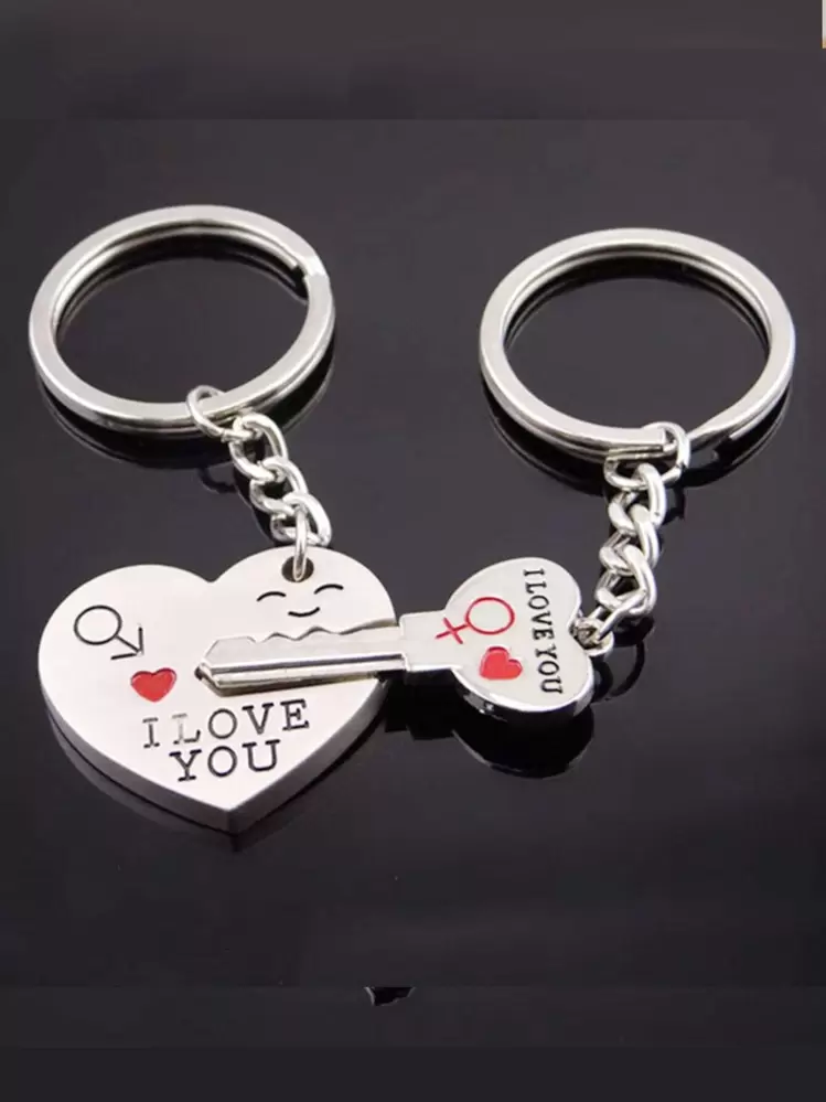 2pcs Couple Slogan Graphic Key & Lock Charm Keychain Valentine's Day Valentines Car Accessories Bag Charm School Cute Goth Y2k - Multicolor - View 2