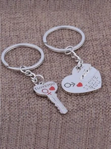 2 pièces Porte-clés couple avec slogan, charm en forme de clé et de serrure. Accessoires de voiture, de sac pour la Saint-Valentin, école