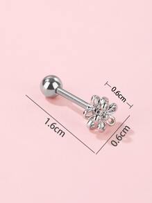 1入組花朵設計耳釘 - 銀色 - 查看 3