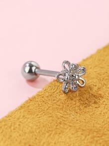1入組花朵設計耳釘 - 銀色 - 查看 4