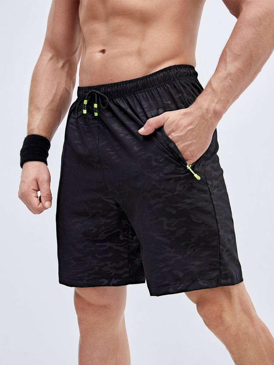 Fitness Men Graphic Print Drawstring Waist Sports Shorts Sweat Pants Black Shorts - Black - View 1