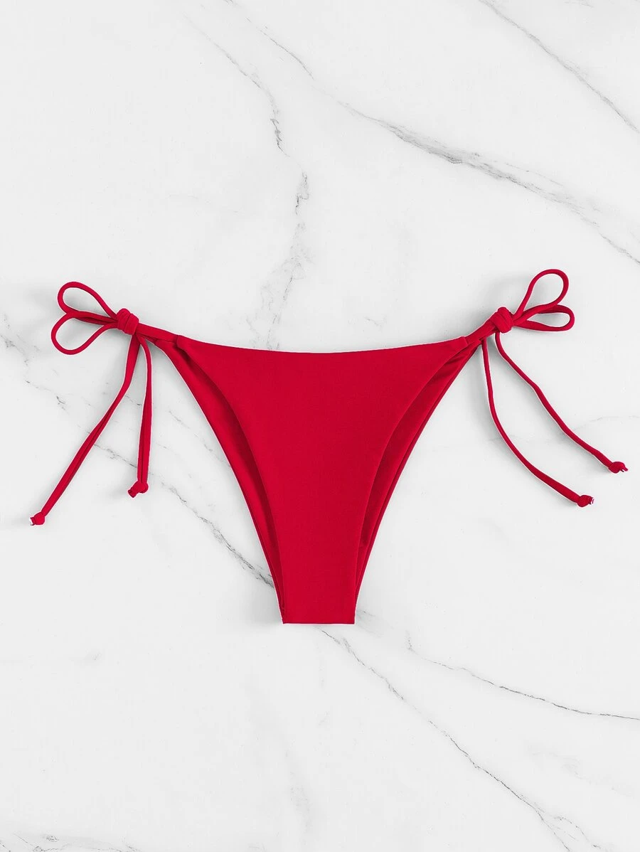 Swim Vcay 2025 Women's Solid Color Bikini Bottom With Tie At Summer Beach - Red - View 1