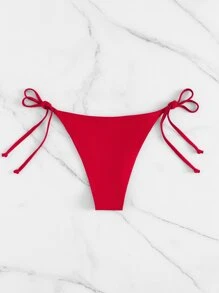 Swim Vcay 2025 Women's Solid Color Bikini Bottom With Tie At Summer Beach - Red - View 2