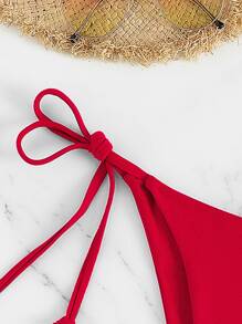 Swim Vcay 2025 Women's Solid Color Bikini Bottom With Tie At Summer Beach - Red - View 4