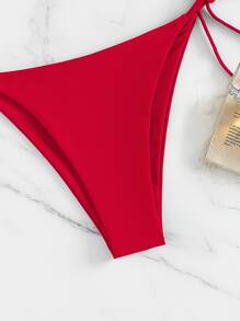Swim Vcay 2025 Women's Solid Color Bikini Bottom With Tie At Summer Beach - Red - View 5
