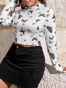 SHEIN EZwear Áo thun Plus size Xù nhỏ Loại bướm Giải trí - trắng - Xem 1