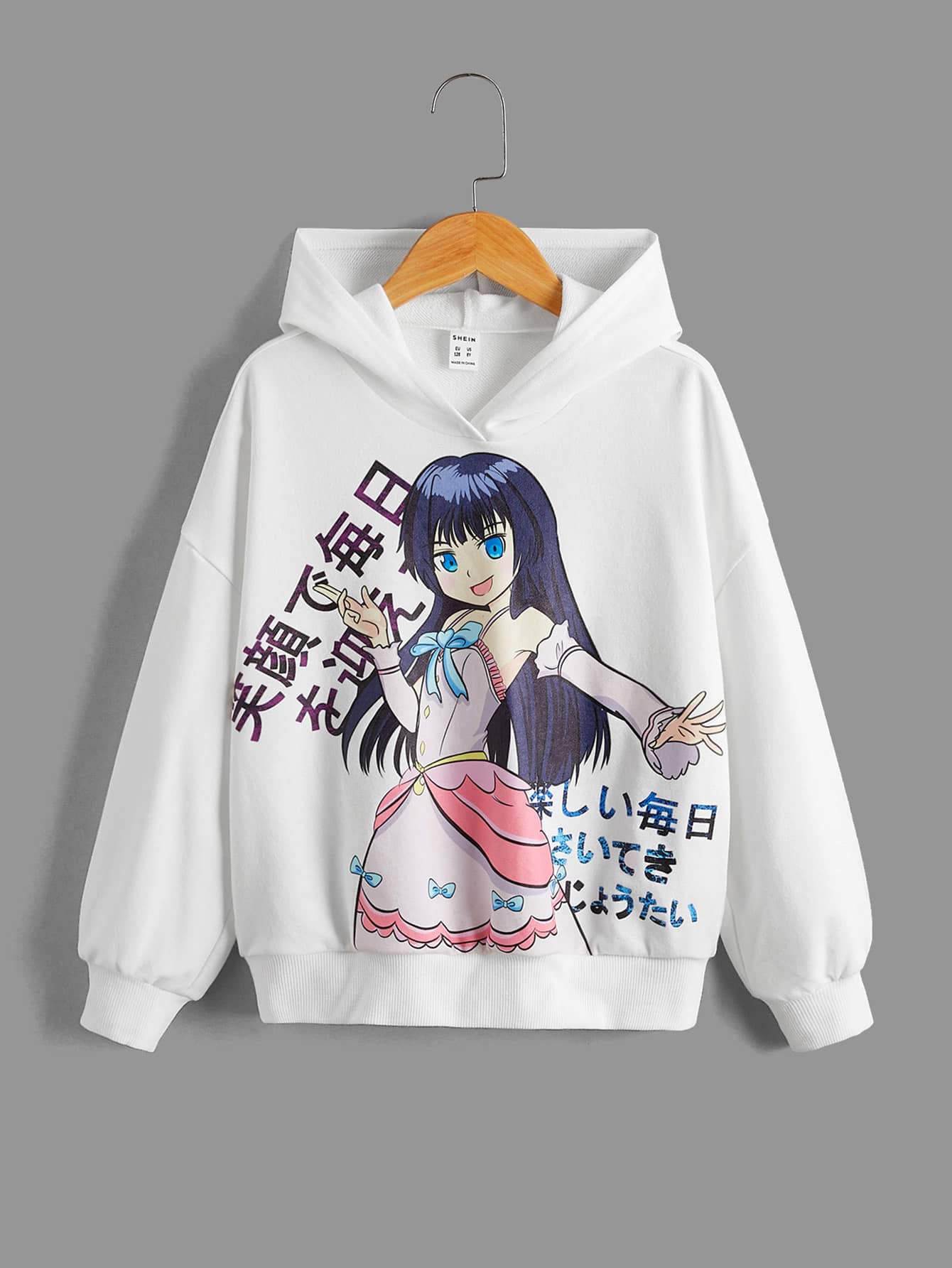 SHEIN Tween Girl Slogan & Figure Graphic Drop Shoulder Sweatshirt - White - View 1