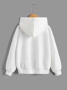 SHEIN Tween Girl Slogan & Figure Graphic Drop Shoulder Sweatshirt - White - View 2